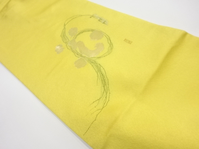 JAPANESE KIMONO / VINTAGE NAGOYA OBI / JUKO-ORI / WOVEN IVY LEAVES & ABSTRACT CHARACTERS